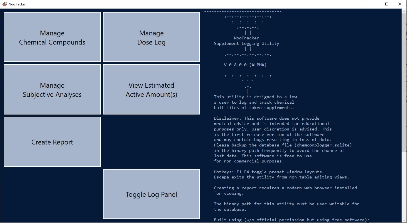 NooTracker 0.8 Main Menu